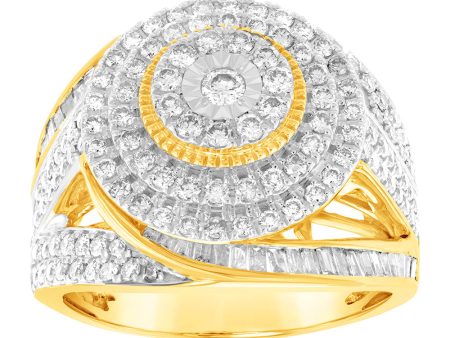 9ct Yellow Gold 2 Carat Diamond Dress Ring with Brilliant and Baguette Diamonds Online Hot Sale