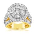 9ct Yellow Gold 2 Carat Diamond Cluster Round Dress Ring Hot on Sale