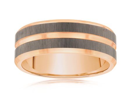 Silver Matt Stripes Rosegold 8mm Tungsten Ring For Discount