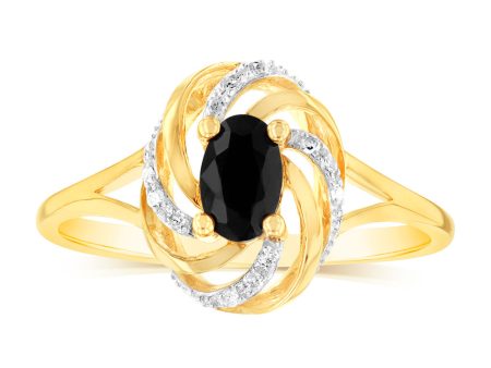 9ct Yellow Gold 0.65Ct Natural Sapphire Ring in 12 Diamonds on Sale