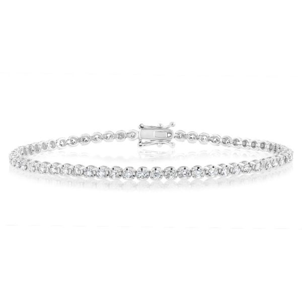 2 Carat Diamond Tennis Bracelet with 59 Brilliant Diamonds in 9ct White Gold Hot on Sale