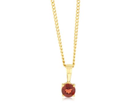 4mm Brilliant Cut 0.33Ct Garnet Pendant in 9ct Yellow For Sale