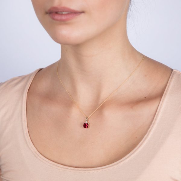 9ct Yellow Gold 2ct Created Ruby and Diamond Pendant On 45cm Chain Online Hot Sale