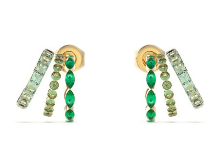 Guess Stainless Steel Gold Plated Green Stone 15mm Triple Huggies Earrings Cheap