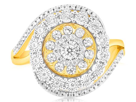 9ct Yellow Gold 1 4 Carat Diamond Ring with 85 Round Brilliant Cut Diamonds For Discount