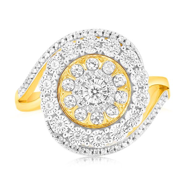 9ct Yellow Gold 1 4 Carat Diamond Ring with 85 Round Brilliant Cut Diamonds For Discount