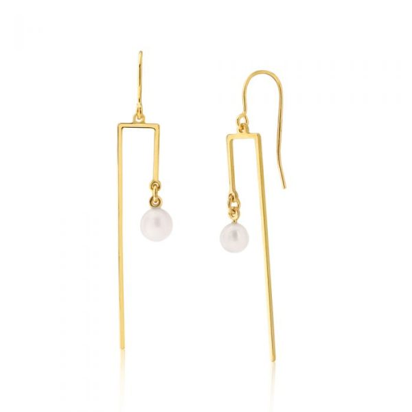 9ct Yellow Gold Silver Filled Drops with Freshwater Pearl Earrings For Discount