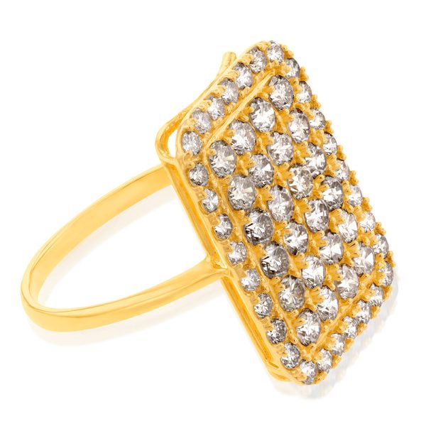 18ct Yellow Gold 2 Carat Diamond Rectangle Shape Cluster Ring Cheap