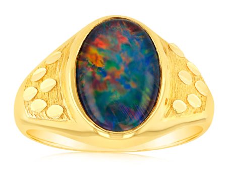 9ct Yellow Gold 14x10MM Triplet Opal Gents Ring Online