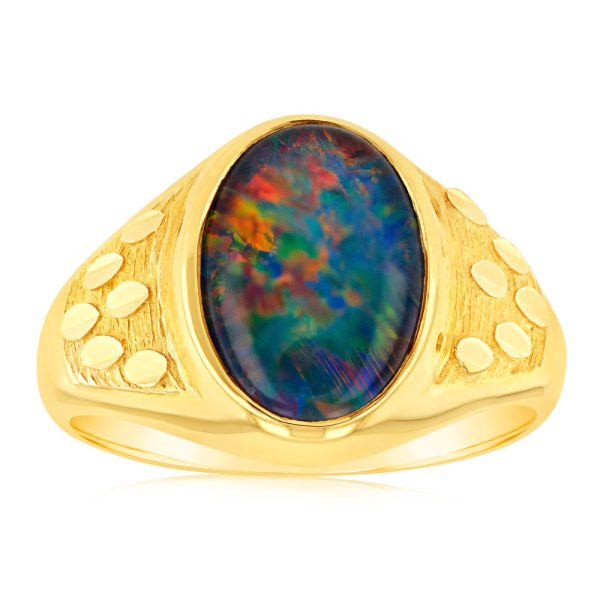 9ct Yellow Gold 14x10MM Triplet Opal Gents Ring Online