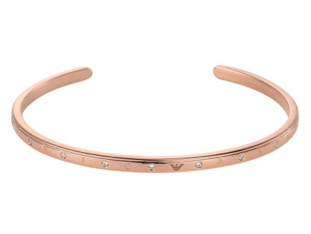 Emporio Armani Rose Gold Plated Sterling Silver CZ Cuff Bangle Fashion