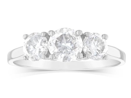 14ct White Gold 1.5 Carat Diamond Trilogy Ring with 3 Round Brilliant Cut Diamonds Hot on Sale