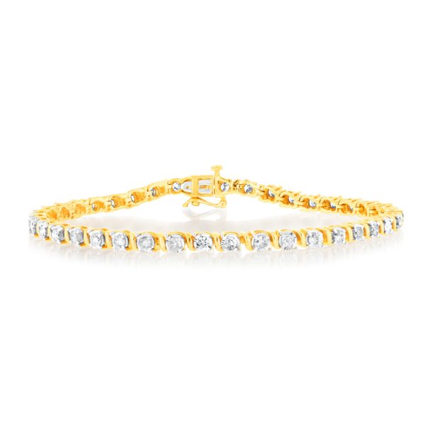 10ct Yellow Gold 2 Carat Diamond Tennis Bracelet Online Hot Sale