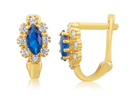 9ct Yellow Gold Blue Spinel And White Cubic Zirconia Hoop Earrings Cheap