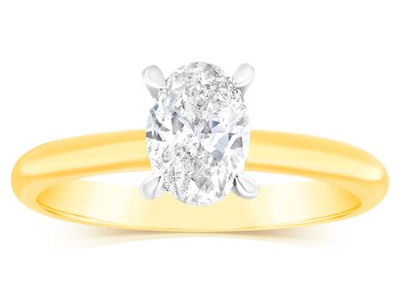 18ct Yellow Gold Diamond Ring With 1 Carat Oval Diamond For Sale