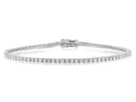 9ct White Gold 2 Carat Diamond Tennis Bracelet with 82 Brilliant Diamonds For Sale