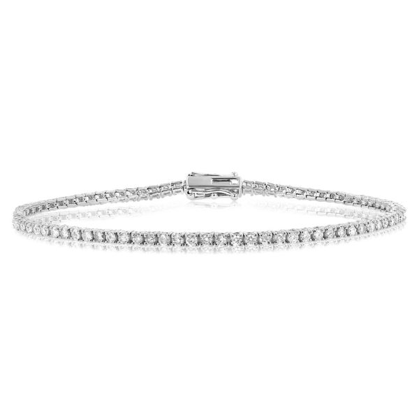 9ct White Gold 2 Carat Diamond Tennis Bracelet with 82 Brilliant Diamonds For Sale