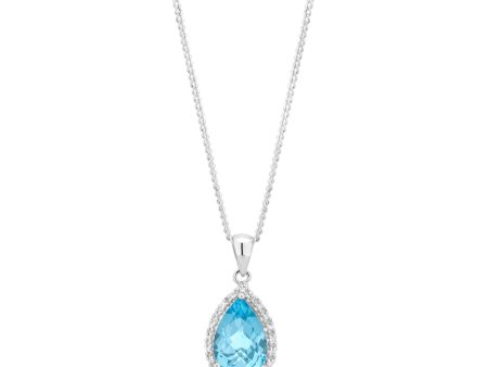 9ct White Gold Blue Topaz & Diamond Pendant Fashion