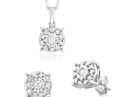 1 Carat Diamond Solitaire Earring & Pendant Set in Sterling Silver Online Hot Sale