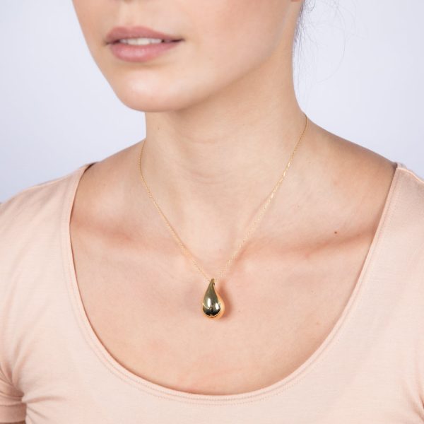 9ct Yellow Gold Silver filled Polished Tear Drop Pendant On Chain For Sale