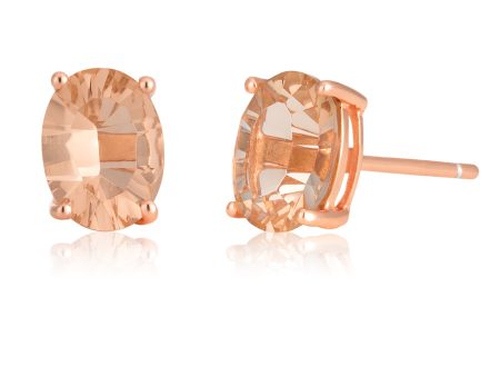 9ct Rose Gold Oval 6MM x 4MM Morganite Stud Earrings on Sale