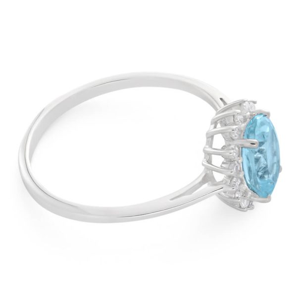 9ct White Gold Aquamarine + Diamond Cluster Ring Fashion