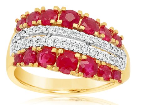 18ct Yellow And White Gold Diamond And Natural Ruby Ring Online Sale