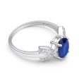 9ct White Gold Oval Created Sapphire + Diamond Ring Cheap