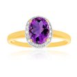 9ct Yellow Gold & White Gold Amethyst and Diamond Ring Cheap