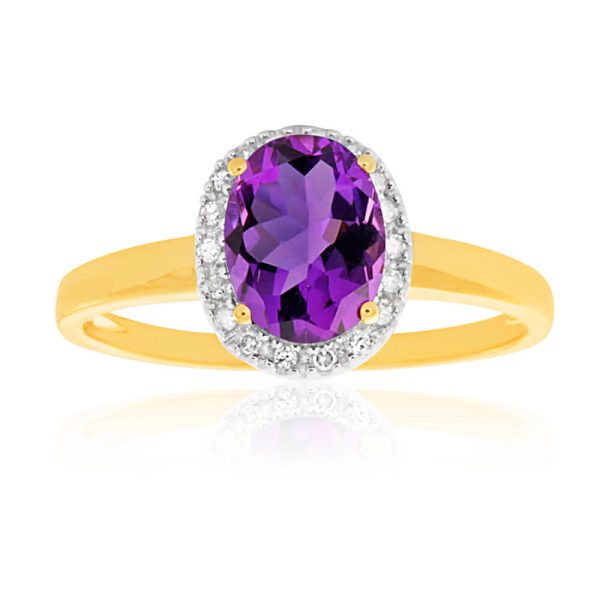 9ct Yellow Gold & White Gold Amethyst and Diamond Ring Cheap