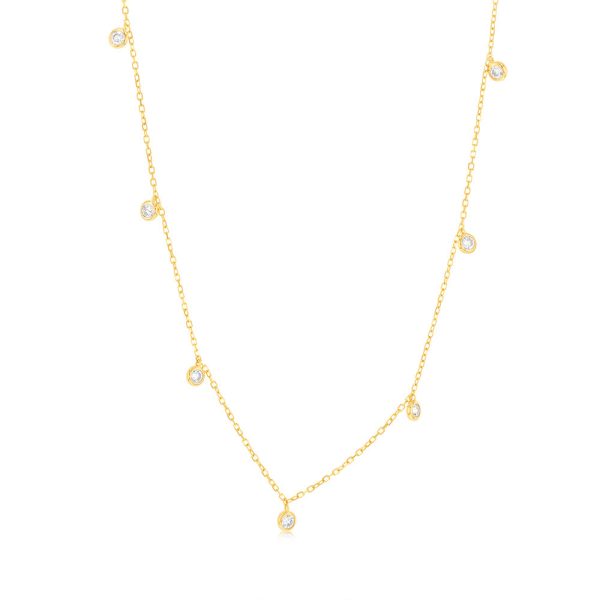 9ct Yellow Gold 2mm Zirconia Charm On 45cm Chain Hot on Sale