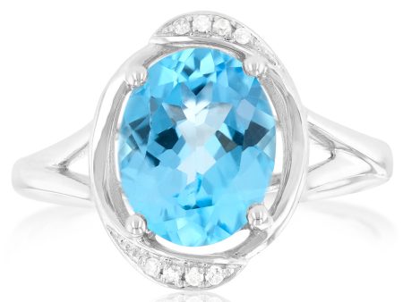 9ct White Gold Natural Blue Topaz And Diamond Ring Online