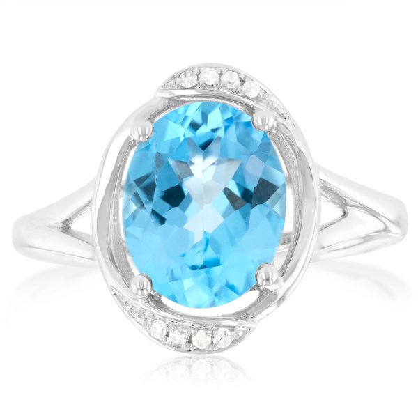 9ct White Gold Natural Blue Topaz And Diamond Ring Online