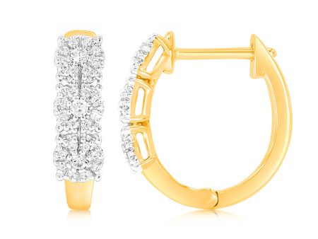 9ct Yellow Gold 1 10 Carat Diamond Hoop Earrings set with 54 Round Brilliant Cut Diamonds Hot on Sale