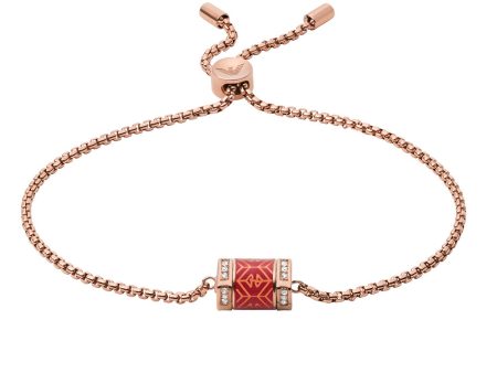 Emporio Armani Rose Gold Plated Stainless Steel Red Lacquer Bracelet For Cheap