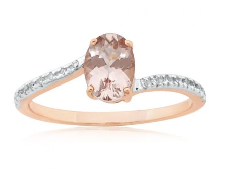 9ct Rose Gold 7x5mm 0.80ct Morganite & Diamond Ring Online now