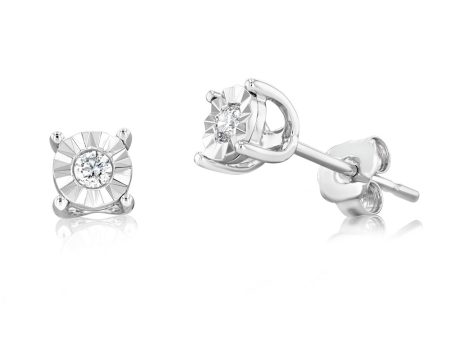 9ct White Gold 5 Points Diamond Stud Earrings For Discount