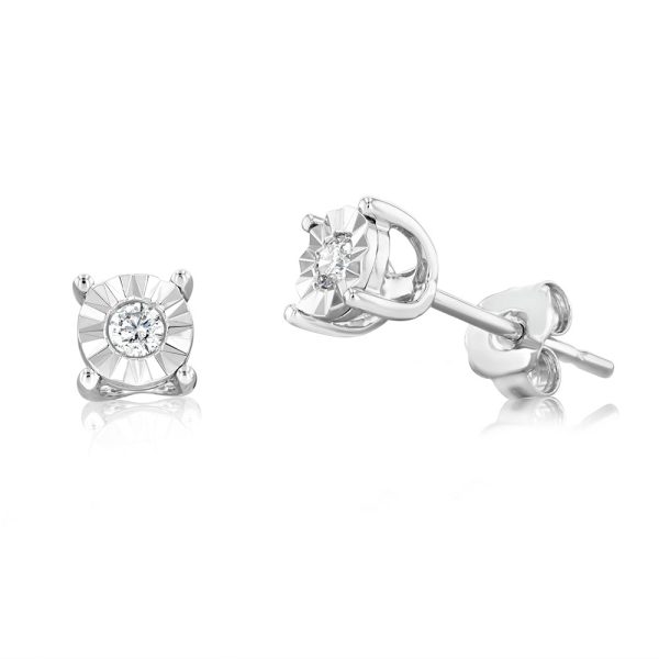 9ct White Gold 5 Points Diamond Stud Earrings For Discount