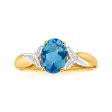 9ct Yellow Gold Oval Blue Topaz + Diamond Ring Online