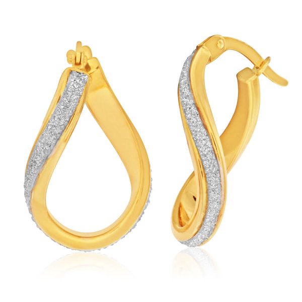 9ct Yellow Gold Silver Filled Stardust Twisted Hoop Earrings Hot on Sale