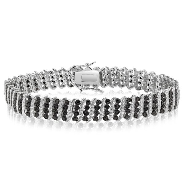 1 Carat Black Diamond Tennis Bracelet in Silver For Sale