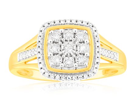 9ct Yellow Gold 1 5 Carat Diamond Ring with 57 Brilliant Cut Diamonds For Discount