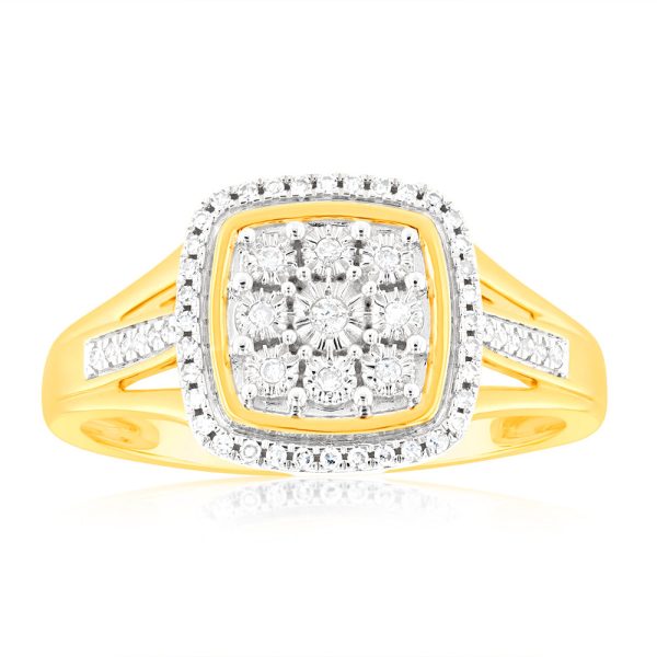 9ct Yellow Gold 1 5 Carat Diamond Ring with 57 Brilliant Cut Diamonds For Discount