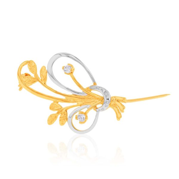 9ct Two Tone Zirconia Flower Bouquet Brooch on Sale