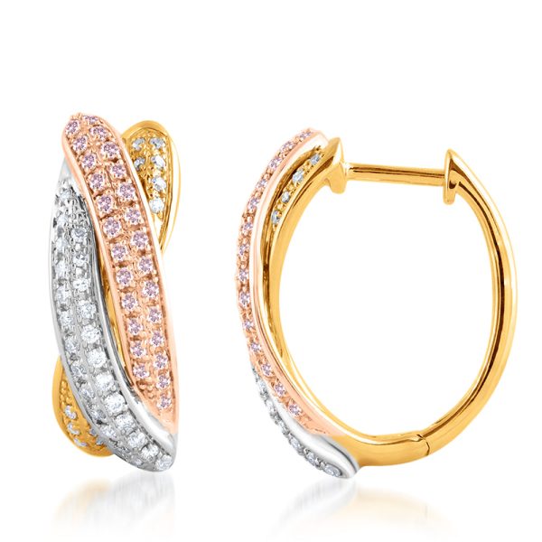 9ct  White Yellow and Rose Gold  3 4 Carat Diamond Earrings With Pink Argyle Diamonds Cheap