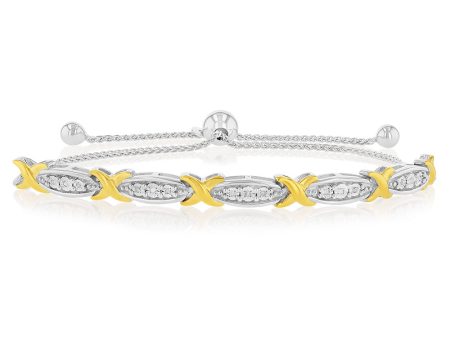 Gold Plated Sterling Silver Diamond Slider Bracelet with 15 Round Brilliant Cut Diamonds Online