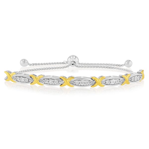 Gold Plated Sterling Silver Diamond Slider Bracelet with 15 Round Brilliant Cut Diamonds Online