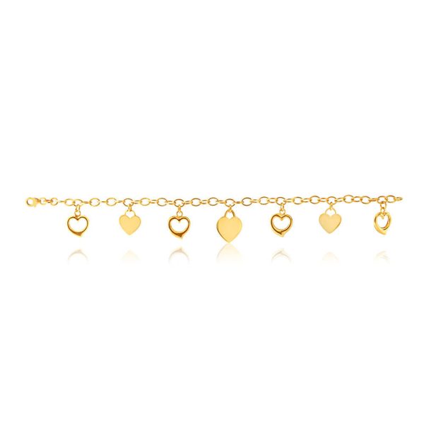 9ct Yellow Gold Silver Filled Plain and Heart Shape Charms on 19cm Belcher Bracelet Sale