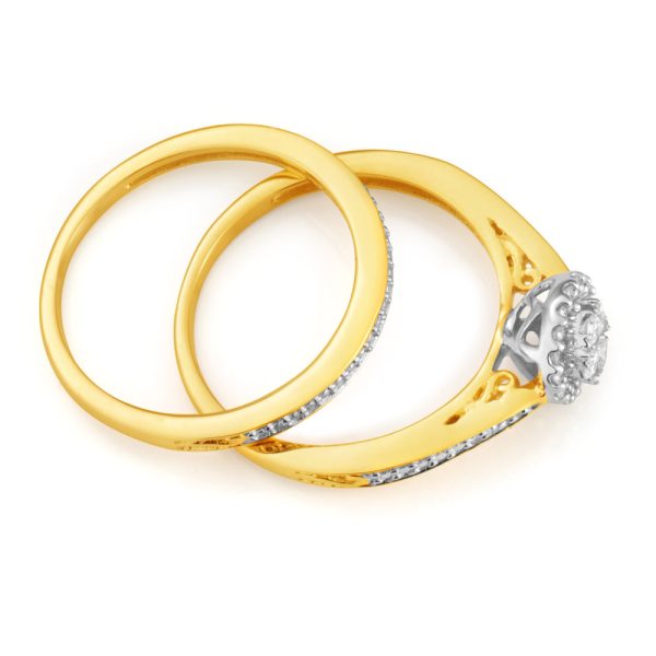 9ct Yellow Gold 2-Ring Diamond Bridal set with 1 5 Carat of Diamonds on Sale