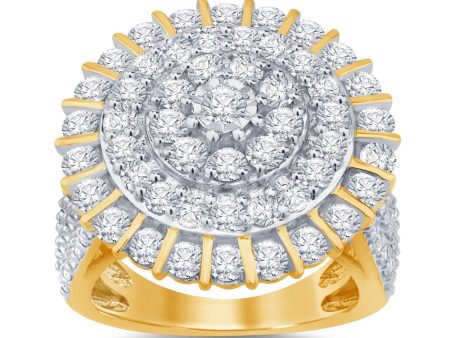 9ct Yellow Gold 3 Carat Diamond Round Cluster Ring with Brilliant Diamonds For Discount